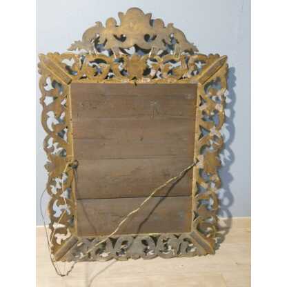 Miroir En Bois Sculpté Ajouré Doré à La Feuille, Italie époque XIX ème, Tain Mercure Biseauté – Image 14