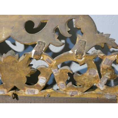 Miroir En Bois Sculpté Ajouré Doré à La Feuille, Italie époque XIX ème, Tain Mercure Biseauté – Image 15