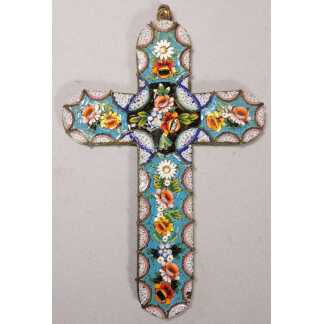 Croix en micromosaïque de fleurs, souvenir du Grand Tour, XIX ème