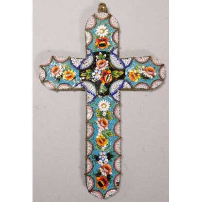 Croix en micromosaïque de fleurs, souvenir du Grand Tour, XIX ème