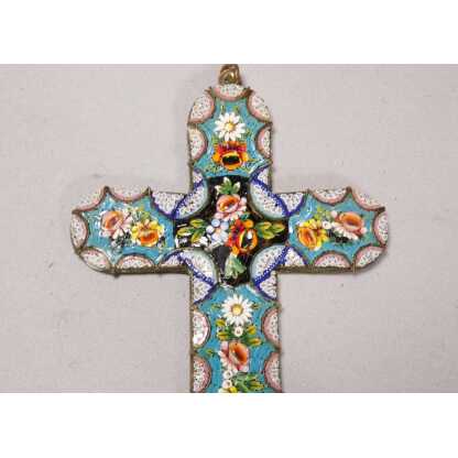 Croix en micromosaïque de fleurs, souvenir du Grand Tour, XIX ème – Image 8