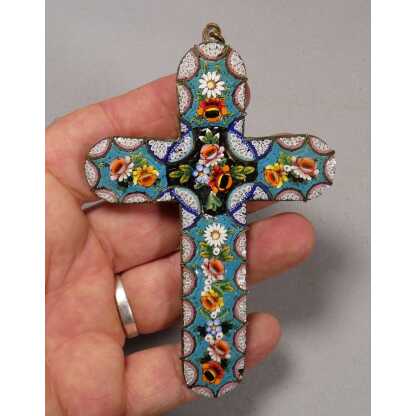 Croix en micromosaïque de fleurs, souvenir du Grand Tour, XIX ème – Image 6
