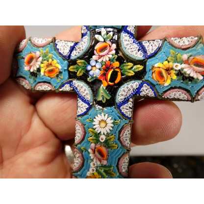 Croix en micromosaïque de fleurs, souvenir du Grand Tour, XIX ème – Image 4