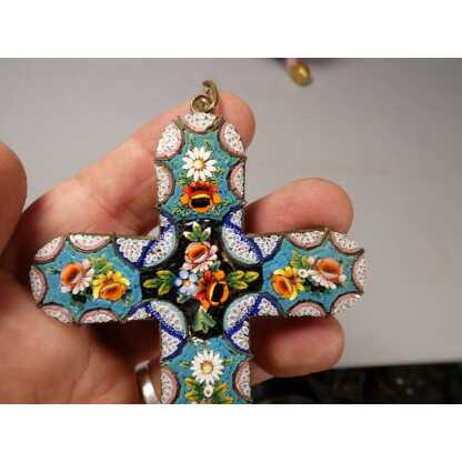 Croix en micromosaïque de fleurs, souvenir du Grand Tour, XIX ème – Image 2