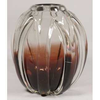 Charles Schneider, vase en verre à côtes en relief double couleur, époque 1930
