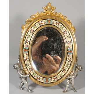 Maison A Giroux, miroir aux amours en bronze émaillé en champlevé, époque XIX ème
