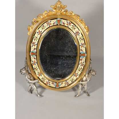 Maison A Giroux, miroir aux amours en bronze émaillé en champlevé, époque XIX ème – Image 2