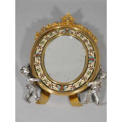 Maison A Giroux, miroir aux amours en bronze émaillé en champlevé, époque XIX ème – Image 8