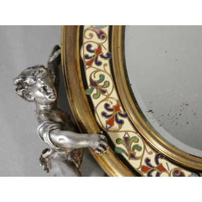 Maison A Giroux, miroir aux amours en bronze émaillé en champlevé, époque XIX ème – Image 9