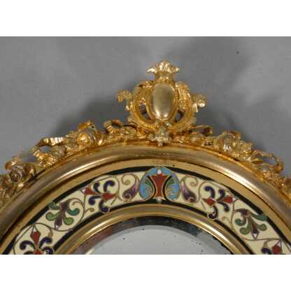 Maison A Giroux, miroir aux amours en bronze émaillé en champlevé, époque XIX ème – Image 6