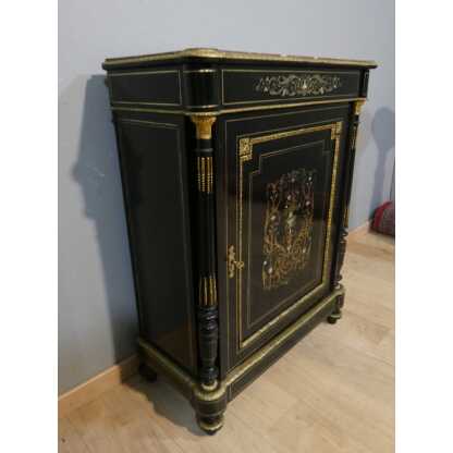 Buffet à hauteur d'appui Napoléon III en bois noirci, marqueterie de laiton, nacre et os, XIX è – Image 10