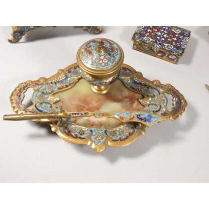 Nécessaire de bureau Napoléon III en bronze émaillé et onyx, 10 pièces, époque XIX ème – Image 2
