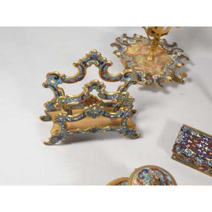 Nécessaire de bureau Napoléon III en bronze émaillé et onyx, 10 pièces, époque XIX ème – Image 20