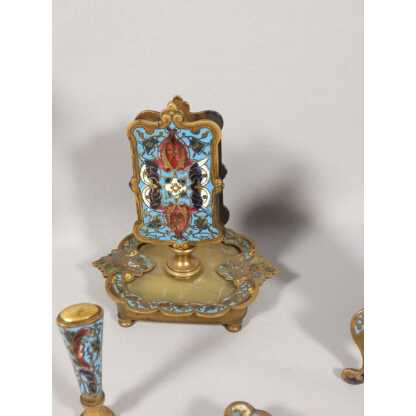 Nécessaire de bureau Napoléon III en bronze émaillé et onyx, 10 pièces, époque XIX ème – Image 7