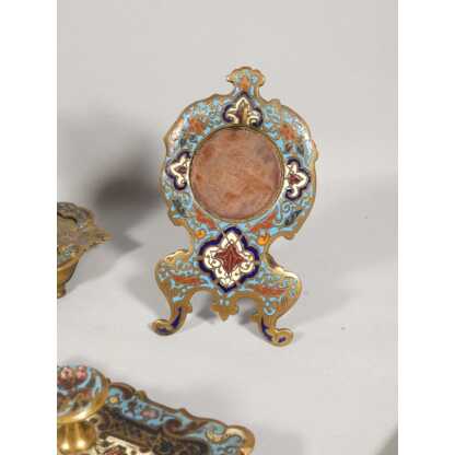Nécessaire de bureau Napoléon III en bronze émaillé et onyx, 10 pièces, époque XIX ème – Image 6