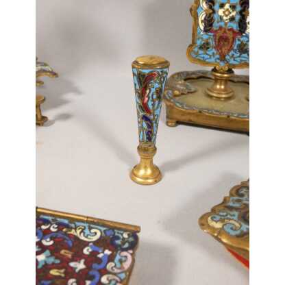 Nécessaire de bureau Napoléon III en bronze émaillé et onyx, 10 pièces, époque XIX ème – Image 18