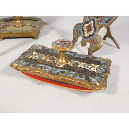 Nécessaire de bureau Napoléon III en bronze émaillé et onyx, 10 pièces, époque XIX ème – Image 15