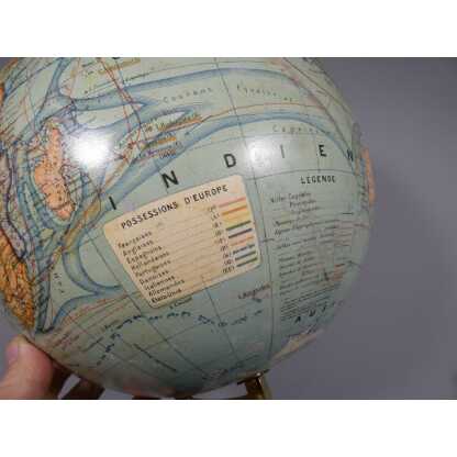 diam 33 cm, grande mappemonde ancienne J Forest au 1/40000000, époque fin XIX ème – Image 7