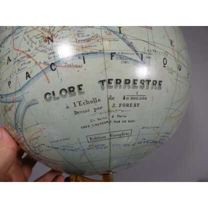 diam 33 cm, grande mappemonde ancienne J Forest au 1/40000000, époque fin XIX ème – Image 2