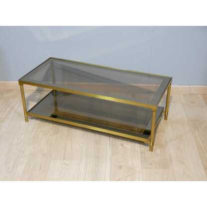 Table basse style néoclassique en laiton à deux plateaux de verre miroir, 1960 – Image 2