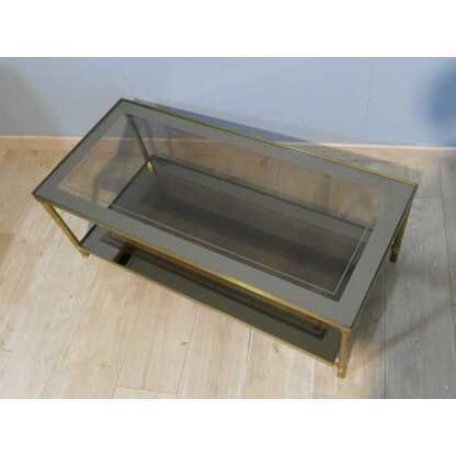 Table basse style néoclassique en laiton à deux plateaux de verre miroir, 1960 – Image 10