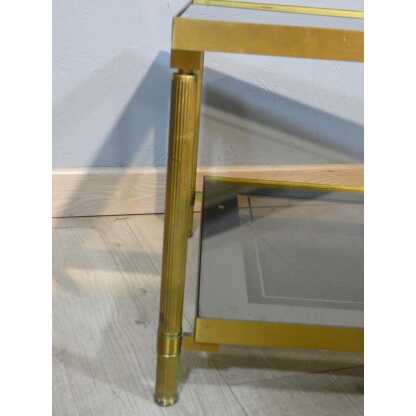 Table basse style néoclassique en laiton à deux plateaux de verre miroir, 1960 – Image 3
