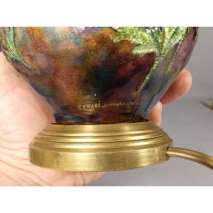 Camille Fauré Limoges, pied de lampe en émail, décor aux anémones, vers 1930-50 – Image 10