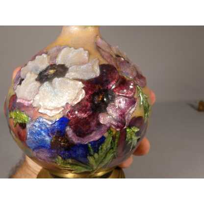 Camille Fauré Limoges, pied de lampe en émail, décor aux anémones, vers 1930-50 – Image 3