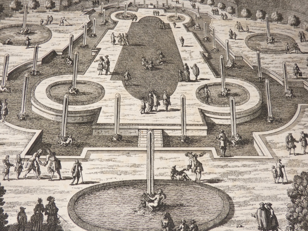 Versailles, La salle des Festins, gravure d'époque XVII ème des jardins par Gabriel Pérelle – Image 5