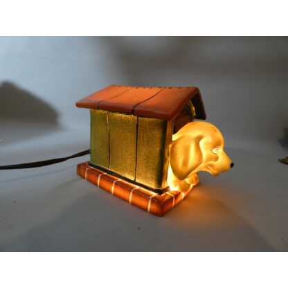 Benjamin Rabier, rare veilleuse chien jaune et sa niche en porcelaine , époque 1930 – Image 5