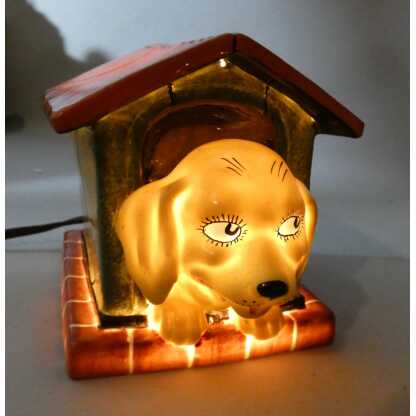 Benjamin Rabier, rare veilleuse chien jaune et sa niche en porcelaine , époque 1930 – Image 4