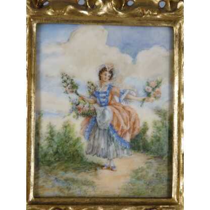 La bouquetière rose d'après Boucher, peinture miniature gouache, par Marthe Ray – Image 2