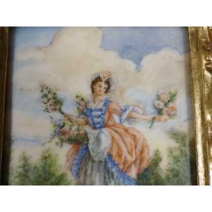 La bouquetière rose d'après Boucher, peinture miniature gouache, par Marthe Ray – Image 3