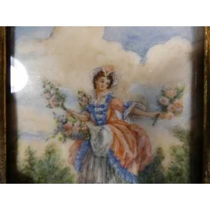 La bouquetière rose d'après Boucher, peinture miniature gouache, par Marthe Ray – Image 6