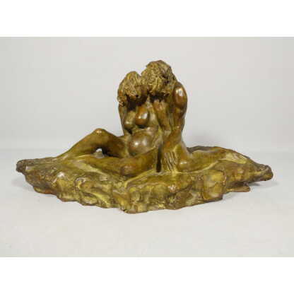 Trois, maternité, sculpture en bronze patiné par Sandrine Clarisse Bertrand, fonte Couffignal