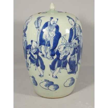 Chine XIX ème, jarre couverte céladon et personnages bleu en céramique – Image 2