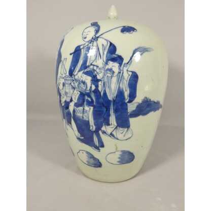 Chine XIX ème, jarre couverte céladon et personnages bleu en céramique – Image 10