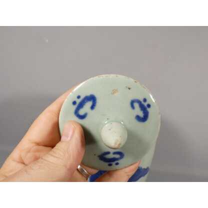 Chine XIX ème, jarre couverte céladon et personnages bleu en céramique – Image 14