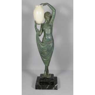 Odalisque, sculpture Art Déco par Fayral, Max Le Verrier et Pierre le Faguay, métal et onyx