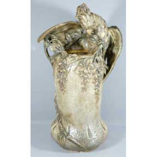 Amphora Austria, très grand vase au cacatoès en céramique, époque fin XIX ème