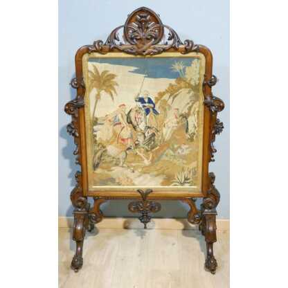 Ecran de cheminée façon paravent en palissandre et tapisserie au petit point, époque XIX ème – Image 2