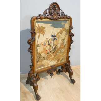 Ecran de cheminée façon paravent en palissandre et tapisserie au petit point, époque XIX ème