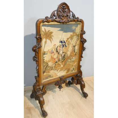 Ecran de cheminée façon paravent en palissandre et tapisserie au petit point, époque XIX ème