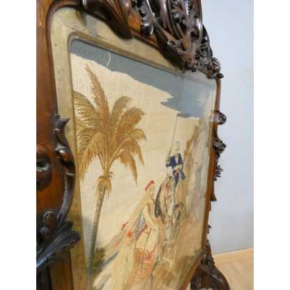 Ecran de cheminée façon paravent en palissandre et tapisserie au petit point, époque XIX ème – Image 5