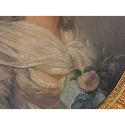 Portrait de jeune femme dans le goût du XVIII ème, huile sur bois époque XIX ème – Image 6