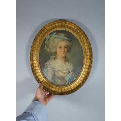 Portrait de jeune femme dans le goût du XVIII ème, huile sur bois époque XIX ème – Image 5