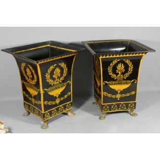 Paire de vases cornet en tôle peinte style Directoire , époque début XX ème