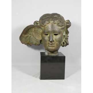 Hypnos, Dieu du sommeil, tête en bronze et base en marbre, époque XIX ème