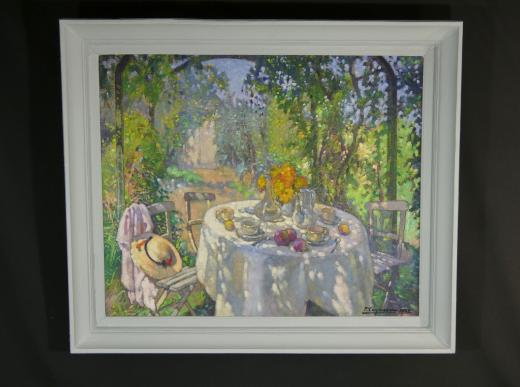 Déjeuner sous la tonnelle, tableau huile sur toile par Paul Terpereau (1893-1975)