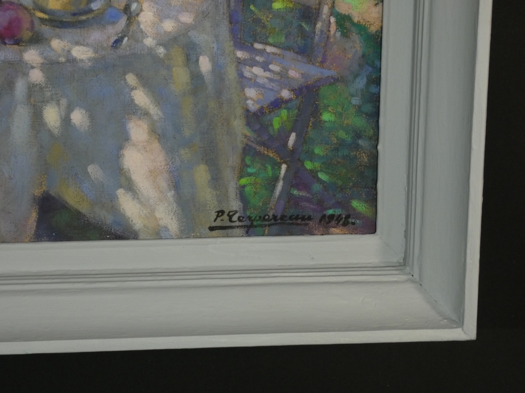 Déjeuner sous la tonnelle, tableau huile sur toile par Paul Terpereau (1893-1975) – Image 9